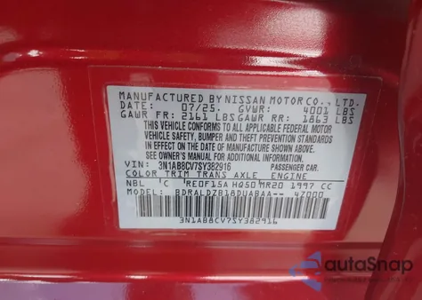 2025 Nissan Sentra Sv z USA, uszkodzony, nr VIN 3N1AB8CV7SY382916